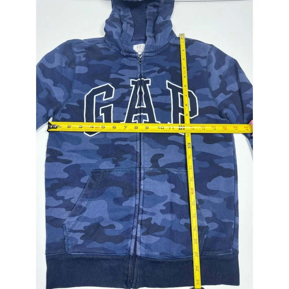 Gap Kids Hoodie Boys XL Blue Camouflage Fleece Lined Arch Logo Full‎ Zip Cotton
